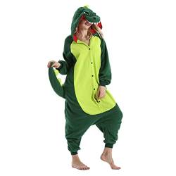 DarkCom Tierischer Pyjama für Damen, Neuheit, Cosplay, Weihnachten, Halloween, Kostüme, Kostüm, Fleece-Strampler, grüne Dinosaurier von DarkCom