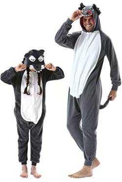 DarkCom Wolf Onesie für Kinder und Erwachsene,Eltern-Kind Karneval Schlafanzug Cosplay Halloween Tierkostüm Weihnachten Pyjamas 2-3 T von DarkCom