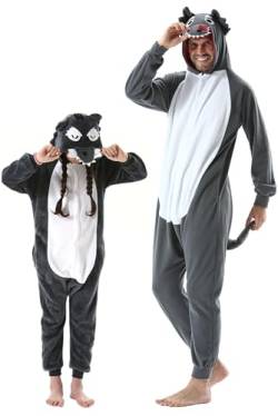 DarkCom Wolf Onesie für Kinder und Erwachsene,Eltern-Kind Karneval Schlafanzug Cosplay Halloween Tierkostüm Weihnachten Pyjamas 4-5 T von DarkCom