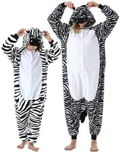 DarkCom Zebra Onesie für Kinder und Erwachsene,Eltern-Kind Karneval Schlafanzug Cosplay Halloween Tierkostüm Weihnachten Pyjamas L von DarkCom