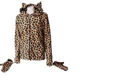 Darkside - Kitty Hood Fleece Jacke mit Ohren und Handschuhen, Leopard Natur, Grösse M von Darkside