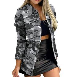 Camo Jacke Damen Langarm Tarnjacke mit Button Ripped Tarnung Mäntel Herbst Winter Beiläufig Straße Camouflage Jacke Casual Jackets Damen Jacke Camouflage Jacken Army Jacke von Darringls