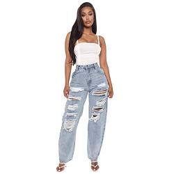 Damen Knopf High Waist Gerades Jeans,Lang Eng Frauen Skinny Lochjeans, Vintage Jeans Hose für Damen,Destroyed Denim Hose, Boyfriend Jeans Freizeithose von Darringls