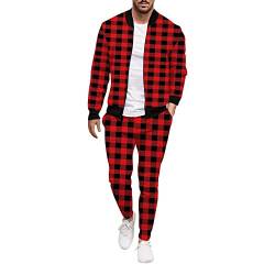 Darringls Freizeitanzug Herren Polyester Trainingsanzug Herren Winter Casual Street Woven Jacke Karierter Jacke Hose Aztec Geometric Zweiteiler Herren Hausanzug Freizeitanzug von Darringls