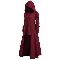 Darringls Gothic Kleider für Frauen Vintage Hexenkleid mittelalterliches Kleid weibliches Halloween Vampir Kostüm Frauen langes Kleid mit Kapuze Mantel Kleid mit Kapuze Halloween Cosplay Kostüm von Darringls