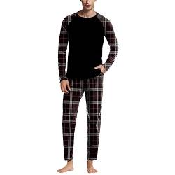Darringls Herren Schlafanzug Lang Pyjama 100% Baumwolle Langarm Shirt mit Tasche Pyjamahose Zweiteilig Set Nachtwäsche Winter Pyjama Zweiteiliger mit Taschen Sleepwear von Darringls