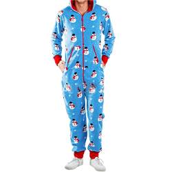 Darringls Herren Weihnachten Einteiler Schlafanzug Onesie Schlafoveralls Mit Kapuze & Reißverschluss Langarm Kuscheliger Strampler für Männer Schlafanzug Hausanzug Jumpsuit Sleepwear von Darringls