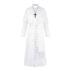 Darringls Priester Mönch Kostüm Herren Soutane Cassock Minister Chor Robe mit Cincture Band Gürtel Mittelalter Römische Weiß Robe Cosplay 3XL Priester Schwarz Klerus Renaissance Priester Kostüm von Darringls