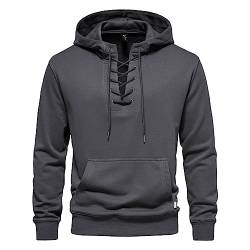 Darringls Sweatshirt Herren Vintage Langarmshirt Herren Outdoor Kapuzenpullover Langarm V-Ausschnitt Mit Schnürung Sweatshirts Regular Fit Freizeithemden Für Männer Pullover T-Shirt von Darringls