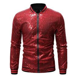 Glänzende Pailletten-Bomberjacke für Herren, Gold, Glitzer,Shiny Sparkly Glitter Pailletten 70er Disco Party Kostüm, Reißverschluss, Herren-Jacken und Mäntel, Party, Tanzshow, Kleidung von Darringls