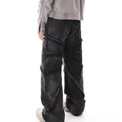 Herren Baggy Jeans Y2K Jeanshosen Wide Leg Skateboard Jeans mit Print Casual Jeans Loose Fit Fashion Schwarz Jeanshose Hip Hop Taschen Y2K Jeans Freizeithose von Darringls