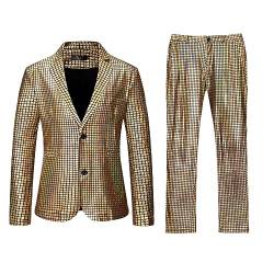 Herren Disco Sets Metallic Pailletten Anzüge 70er Jahre Disco Kostüm inklusive glänzender Jacke und Hose Pailletten Anzugjacke Freizeitanzug üBergangsjacke Blazerjacke Sakkos-Anzugjacken Set von Darringls