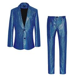 Herren Disco Sets Metallic Pailletten Anzüge 70er Jahre Disco Kostüm inklusive glänzender Jacke und Hose Pailletten Anzugjacke Freizeitanzug üBergangsjacke Blazerjacke Sakkos-Anzugjacken Set von Darringls