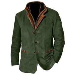 Herren Fake Zweiteiler Jacke Mantel Mode Vintage Amerikanisch Einfarbig Stehkragen Lässig Jacke von Darringls