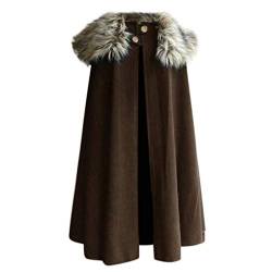 Herren Fellkragen Umhang Mittelalter Gothic Vintage Poncho Cape Pelzkragen Winter Warm Lange Cardigan Mantel Halloween Cosplay Kostüm Faschingskostüme Männer Outwear Winterjacke Trenchcoat von Darringls