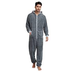 Herren Jumpsuit Teddy Fleece Schlafanzug Einteiler Winter Warm Onesie Kuschelig Overall Weich Pyjama Schlafanzug Flauschig Hausanzug Lang Schlafoverall mit Kapuze & Reißverschluss von Darringls