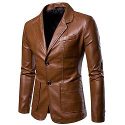 Herren Leder-Sakko Slim Fit MäNner Blazer Modern Freizeit Leichte Jackett Anzugjacke Herrenmode Leder Business Anzug Einfarbig Stilvolle Outwear Herbst Reverskragen Sakko Mantel Jacken-Blazer von Darringls