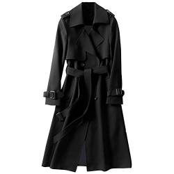 Langer Trenchcoat für Damen mit Gürtel Leichter Zweireihiger Duster Trenchcoat Slim Fit Windbreaker Slim Overcoat Trench Damen Mantel Lang Trenchcoats Frauen Fit Mantel Lange Jacke Oberbekleidung von Darringls