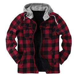 Thermohemd Herren Wattiert Flanellhemd Warm Winter Hemdjacke Hoodie Weich Kariert Holzfällerjacke Baumwolle Checked Hoodie mit Kapuze Übergangsjacke Karohemd Basic Plaid Shirts Outdoor Hemdjacke von Darringls