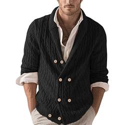 Zweireihige Strickjacken für Herren Herren Slim Fit Freizeitjacke Stehkragen Zweireihig Gestrickte Cardigan mit Knöpfen und Pockrts Herbst Winter Strickjacken für Herren von Darringls