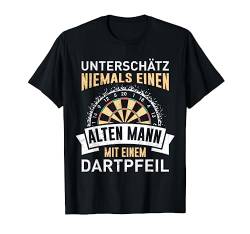 Unterschätze niemals einen alten Mann mit einem Dartpfeil T-Shirt von Dartspieler Darts T-Shirt Geschenk Dart Zubehör