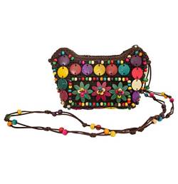 Bunte Hippie Blumen Handtasche mit Perlen - 17 x 12 cm - Umhängetasche zum Retro 60er 70er Jahre Outfit von Das Kostümland