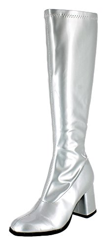 Das Kostümland Gogo Damen Lackstiefel normale Schaftweite - Silber Gr. 38 von Das Kostümland