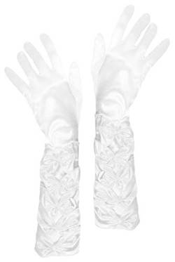 Das Kostümland Prinzessin Handschuhe mit Raffung und Perlen - Weiß - Zubehör Satin Gloves Princess Braut Hochzeit Diva Abendkleid Kostüm Karneval Junggesellenabschied Mottoparty Tanzshow von Das Kostümland