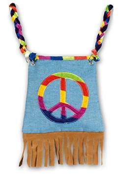 Hippie Tasche Peace mit Fransen - Umhängetasche in Jeans Optik zum Kostüm von Das Kostümland