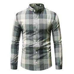 Arbeitshemd für Herren Sommer Casual Plaid Button Langarm Stehkragen Shirt Top Karo Hemd Hemdobersbluse Hemd Kariert Langarm Oberteile Hemd Vintage Regular Fit Langarmhemd von Dasongff