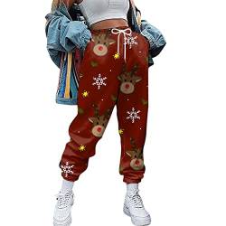 Damen-Jogginghose mit süßem Weihnachtsdruck Baggy Cotton Lässige Jogger mit hoher Taille Sporthose Winterkleidung mit Taschen Hose Damen Jogginghose Schwarz von Dasongff