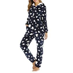 Damen Jumpsuit Fleece Einteiler Schlafanzug Weihnachten Winter Warm Flanell Jumpsuit Weihnachts Onesie mit Kapuze Reißverschluss Schlafoverall Kuschelig Christmas Pyjama Overall Weihnachtspyjama von Dasongff