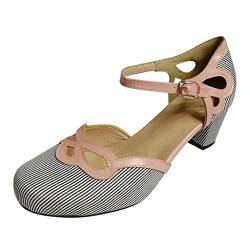 Dasongff Bequeme Damen Blockabsatz Mary Jane Pumps PU Runde Zehen Schnalle Hoch Absatz Pumps Hochzeit Brautschuhe von Dasongff