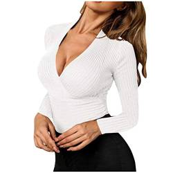 Dasongff Damen Blusen Sexy Tief V-Ausschnitt Kurzarm Crop Tops Knit Shirts Modisch Bluse Slim Fit Einfarbig Elegante Oberteile Tops Leicht Shaper Top Perfect Fasching Partytop von Dasongff