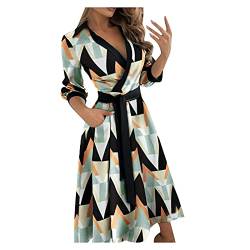 Dasongff Damen Boho Cocktailkleid V-Ausschnitt Kleid Ballkleid A Linie Kleider Langarm Schnür Partykleid Club Kurz Bodycon Minikleid Sommerkleid Slim Fit Pack Hüftkleid Strandkleid von Dasongff