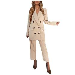 Dasongff Damen Business Hosenanzug Slim Fit Blazer Longblazer mit Anzughosen Arbeitsbekleidung Langeblazer Formal Hosenanzug Langarm Anzugjacke Elegant 2 Tellig Anzug Set Mantel für Office Hochzeit von Dasongff