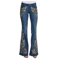 Dasongff Damen Jeans Blumen Stickerei Slim Fit Schlaghosen Skinny Beiläufig Stretch Retro Stil Denim Hose Elegant Boyfriend Schlagjeans Bootcut Jeanshose Vintage Denim Lang Hosen Skinny mit Taschen von Dasongff