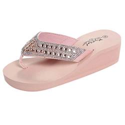 Dasongff Damen Keilabsatz Plateau Flip Flops Strass Sommer Slippers Fashion Rhinestones Wedges Flip Flops Women's Casual Beach Shoes von Dasongff