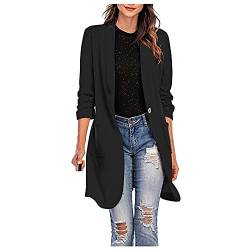 Dasongff Damen Lange Mantel Jacke Trenchcoat Herbst Winter 3/4 Ärmel Damenblazer Steppmantel Blazermantel Elegante Übergangsjacke Revers Coat Outwear Long Blazer Cardigan Langeblazer mit Taschen von Dasongff