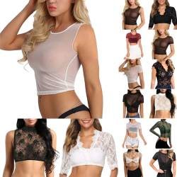 Dasongff Damen Mesh Top Netz Shirt Sexy Transparent Sommertops Oberteile Dirndl Top Luftiges Untershirt Durchsichtige Gaze Crop Tops Unterwäsche Blusen Langarm Fasching Partytop von Dasongff