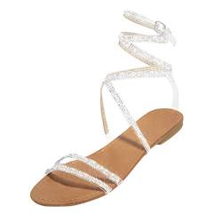 Dasongff Damen Sandalen Riemchensandalen Bohemian Strass Cross Strap Buckle Riemchen Römersandalen Elegante Strandsandalen Abendschuhe Flip Flops Sommerschuhe von Dasongff