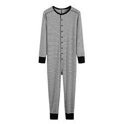 Dasongff Gestreift Pyjama Hausanzug Langarm Sleepwear Für Männer Winter Einteiler Overall Loungewear Onesie Jumpsuit Strampler Nachtwäsche Schlafoverall Schlafanzug Mit Knöpfen von Dasongff