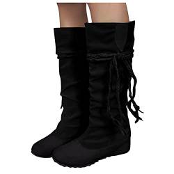 Dasongff Hohe Stiefel für Damen Stiefeletten Ankle Boots Fransen Langschaft Winterschuhe Retro-Stil Quaste Reiterstiefel Schuhe Kniehohe Schuhe Runde Zehen Halblange Stiefel Winter und Herbst von Dasongff