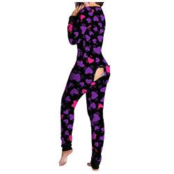 Dasongff Jumpsuit Damen Sexy Schlank Strampler Schlafanzug Einteiler Onesie Pyjama Langarm Funktionale Geknöpfte Klappe Beiläufig Erwachsene Frauen Overall Nachtwäsche Hausanzug von Dasongff