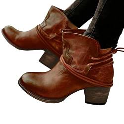 Dasongff Kurze Stiefel Stiefeletten Runde Zehe Stiefelette Slip-On Kunstleder für Knöchelstiefel Retro Bequeme Weiche Leder Chelsea Stiefel Künstliche Westernstiefel Party Schuhe Winter Booties von Dasongff