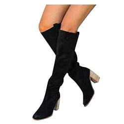 Dasongff Langschaftstiefel Damen Overknees Lang Stiefe Kniehohe Retro Beiläufig Boots Spitze Zehen Plateau Schuhe Kniestiefel Blockabsatz Kniehoch Stiefel Kniehohe Kleid Herbst Winterstiefel Warme von Dasongff