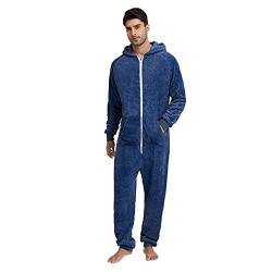 Dasongff Nachtwäsche Herren Warm Fleece Overall Pyjama Langarm Einteiler Hoodies Schlafanzug Einteiler Winter Thermo Homewear Schlafoverall Jumpsuit Onesie mit Kapuze Hausanzug Jumpsuit Strampler von Dasongff