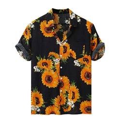 Dasongff Poloshirt Herren Sommer Kurzarm Hemd 3D Gedruckt Hawaiihemd Bunte Sonnenblume Herrenhemden Hawaii Hemd Oversize Freizeithemd Stilvoll Beiläufige Strandurlaub von Dasongff