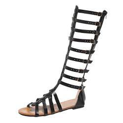 Dasongff Schuhe Sandalen Damen Gladiator Römisch Sandalen Sommer Strand Sandals Riemchensandalen Knie Hohe Stiefel Peep Toe Sandalen Schnürschuhe Elegant Kniehohe Freizeitsandalen von Dasongff