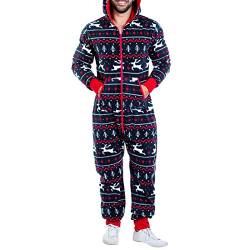 Herren Weihnachten Einteiler Schlafanzug Onesie Schlafoveralls Mit Kapuze & Reißverschluss Langarm Morgenmantel Kuscheliger Strampler Bademantel für Männer Schlafanzug Hausanzug Jumpsuit Sleepwear von Dasongff